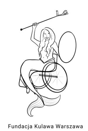 rysunek syrenki na wózku z kulą w ręce
